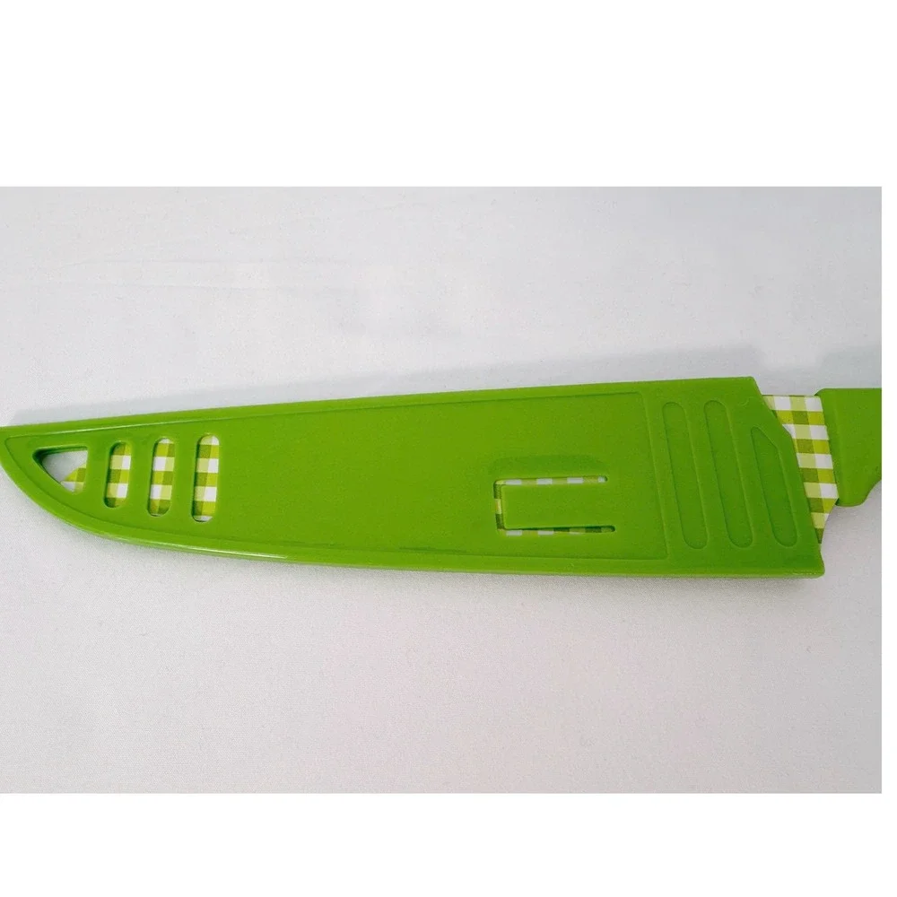 Tomodachi Green Gingham Checkered Chef Knife with Blade Guard Cover 7